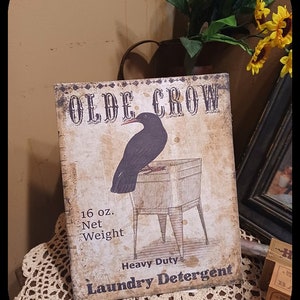 Vintage Primitive Distressed  OLDE CROW LAUNDRY Detergent Picture Print Sign  8x10