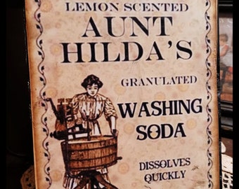 Primitive Vintage Distressed Kitchen LAUNDRY ROOM Aunt Hilda's Washing Powder SOAP Print Sign Picture 8x10