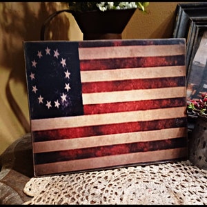 Primitief koloniaal; Americana 13 sterren Amerikaanse vlag Revolutionaire oorlog 1777 afbeelding afdrukbord 8 x 10