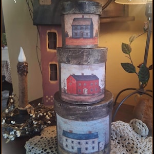 Handmade Pantry VERY Distressed Walnut-Stained Primitive Set of 3 Canister Stacking Boxes SALTBOX HOUSE Made to Look Old