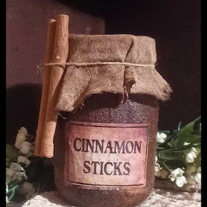 Handmade Pantry Distressed VERY Primitive Rustic Kitchen Farmhouse Grungy Distressed Pint Mason Jar Cinnamon Sticks