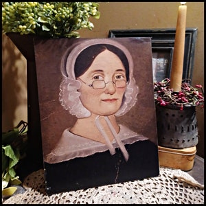 Colonial Vintage Primitive Print Portrait Puritan Woman Portrait Colonial Picture Print Sign 8x10