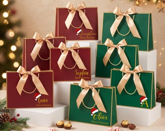 Custom Merry Christmas Name Gift Bag, Winter Santa Snowman Gift Bag, Gift Tote,Christmas Party Bags, Christmas Eve Gifts