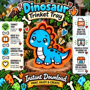 Dinosaurier-Schmucktablett (3MF-Datei), Kawaii-Tablett, 3D-Druckdatei, Dekoration, Digitaler Download, Festtagstablett