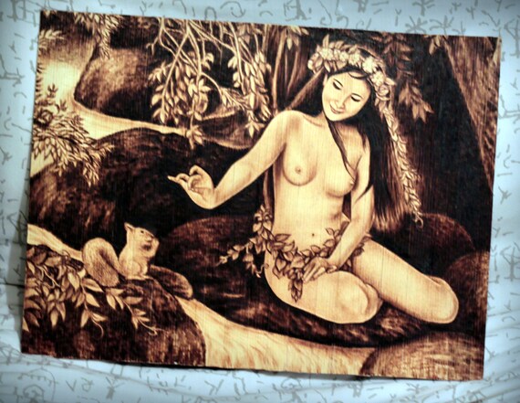 570px x 441px - Squirrel and Virgin, original woodburned, nudity, naked, pyrography