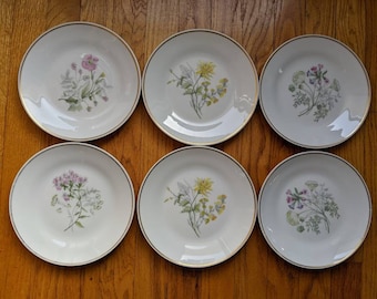 Vintage plates pastel border Tielsch square porcelain floral garden party mismatch Germany Six 8 Square Salad Plates C