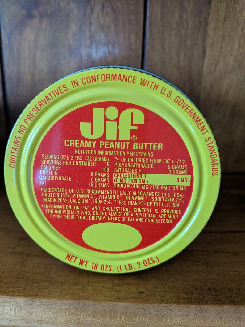 Jif Creamy peanut butter jar 18 oz. with lid no label Etsy