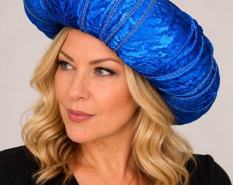 Turban en satin bleu royal