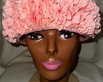 Chapeau vintage Pretty In Pink à fleurs et perles