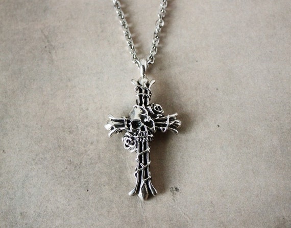 Men/'s Retro Stainless Steel Skull Truss Cross Crucifix Necklace Pendant Chain