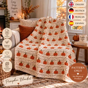 3D Pumpkin Patch Crochet Blanket Pattern, Textured Autumn Throw (PDF)