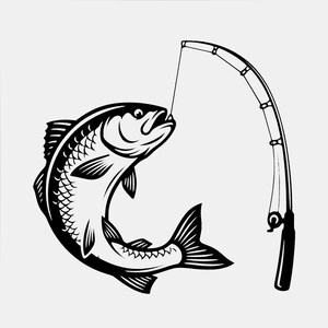 Ryba zaczepiona na wędkę SVG PNG: Pogrubiona ilustracja wektorowa do plików Cricut Cut