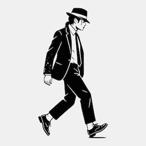 Moonwalk Glide Dancer SVG PNG, Manlig artist i Fedora-kostym Digital Cut-fil