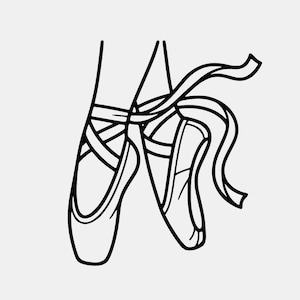Minimalistiska balett pointeskor SVG PNG: Line Art Cut-fil (digital nedladdning)