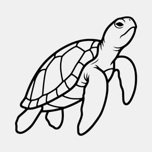 Minimalistisk havssköldpadda SVG PNG: Djärv konturlinjeteckning (digital nedladdning)