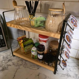 2 Tier Wooden Coffee Bar Organizer for Countertop Storage | Kitchen Storage | Coffee Cup Holder | Mug Rack | Tea Bag Organizer