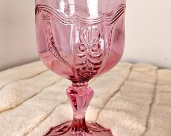 Fenton Empress Colonial Pink Rare Vintage Glassware Water Goblet Floral Scroll Pattern