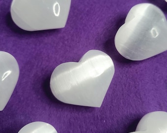 Selenite Heart Palm Size: 1.5 - 2" (Crystal Gemstone Hearts) Satin Spar