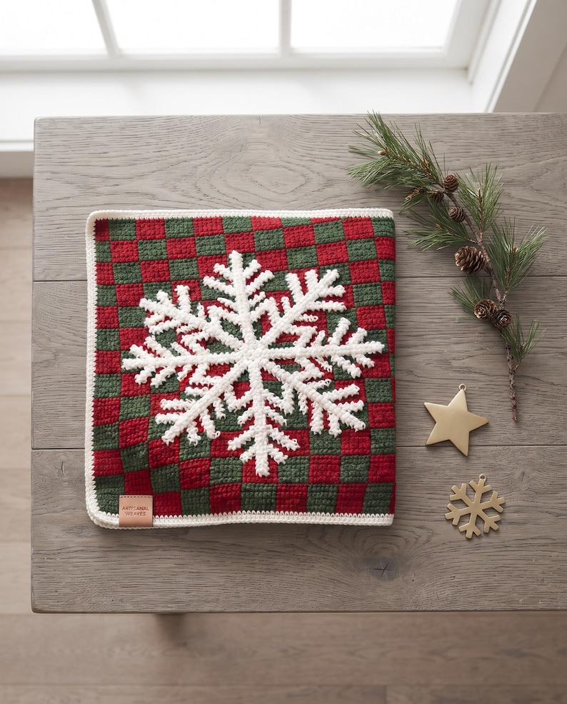 Tan Mosaic Pattern Christmas Snowflake Crochet Blanket Pattern | Textured Mosaic Crochet ...