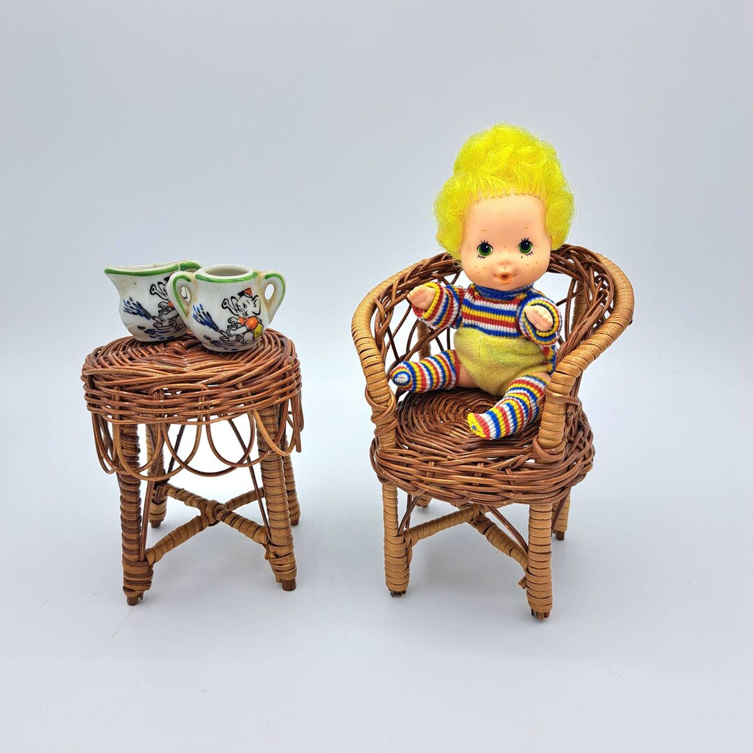 Vintage Wicker Doll Furniture, 2 Piece Brown Table and Chair Etsy