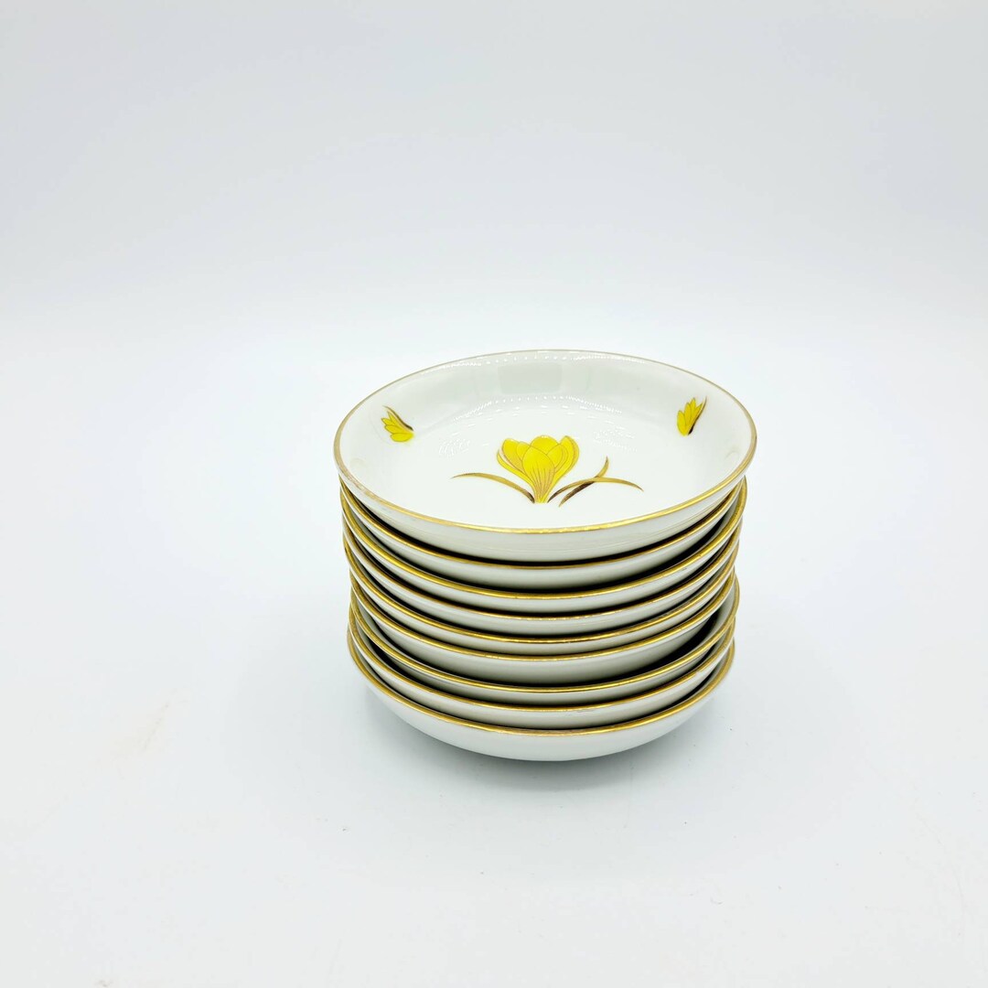 White and Gold Butter Pats, Easterling Golden Crocus 10 Tiny Plates