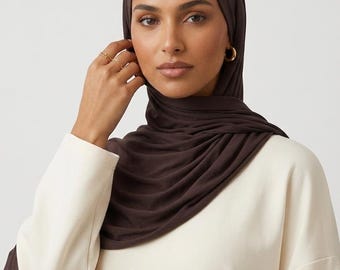 Hiyab de jersey transpirable marrón oscuro – Pañuelo para la cabeza de primera calidad