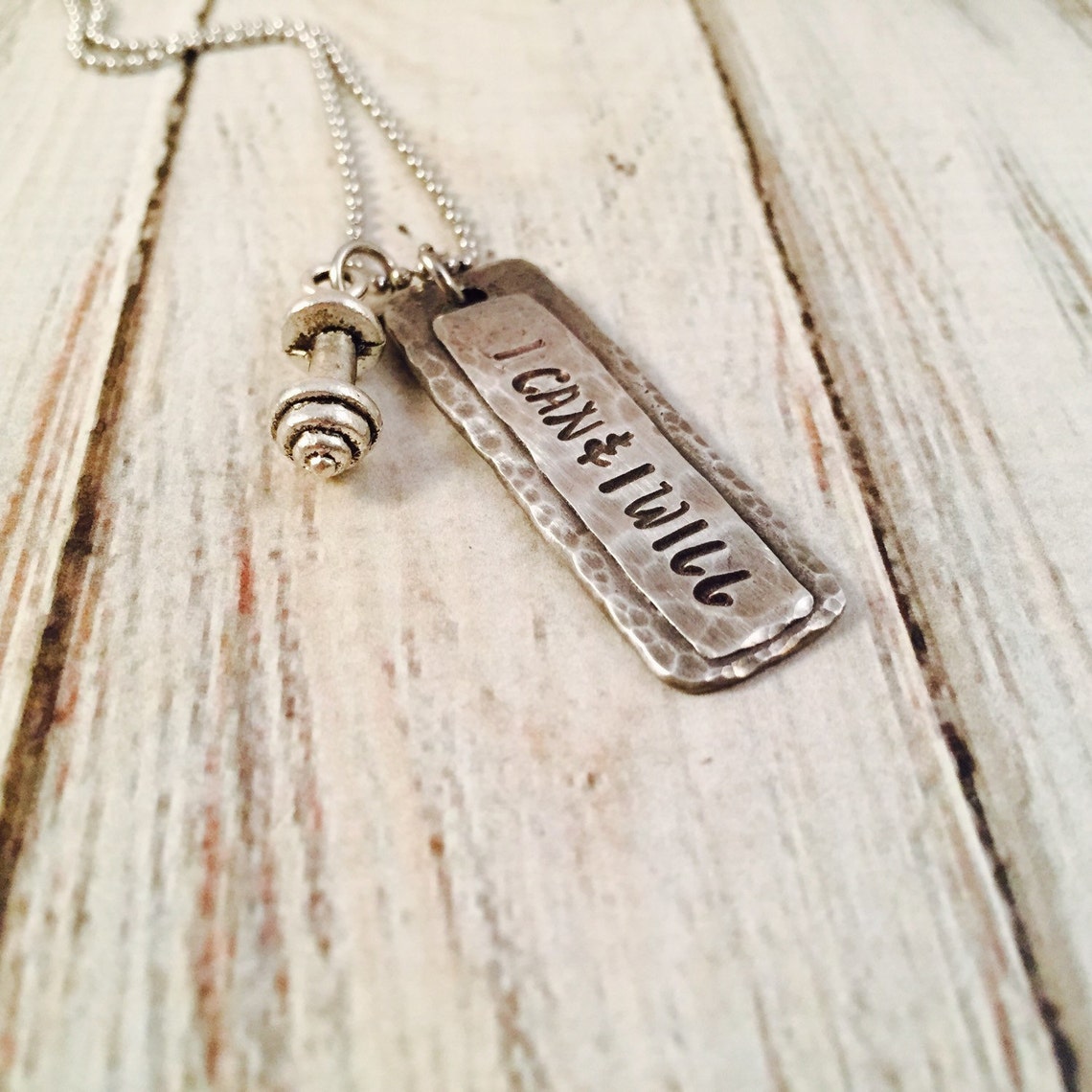 I Can & I Will Hand Stamped Pewter Necklace Athletic Etsy