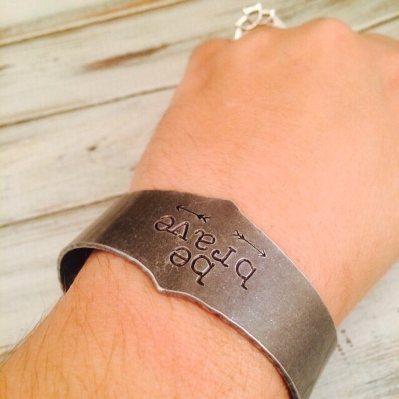 Hand Stamped Cuff Bracelet Antiqued Cuff Bracelet Be Brave Etsy