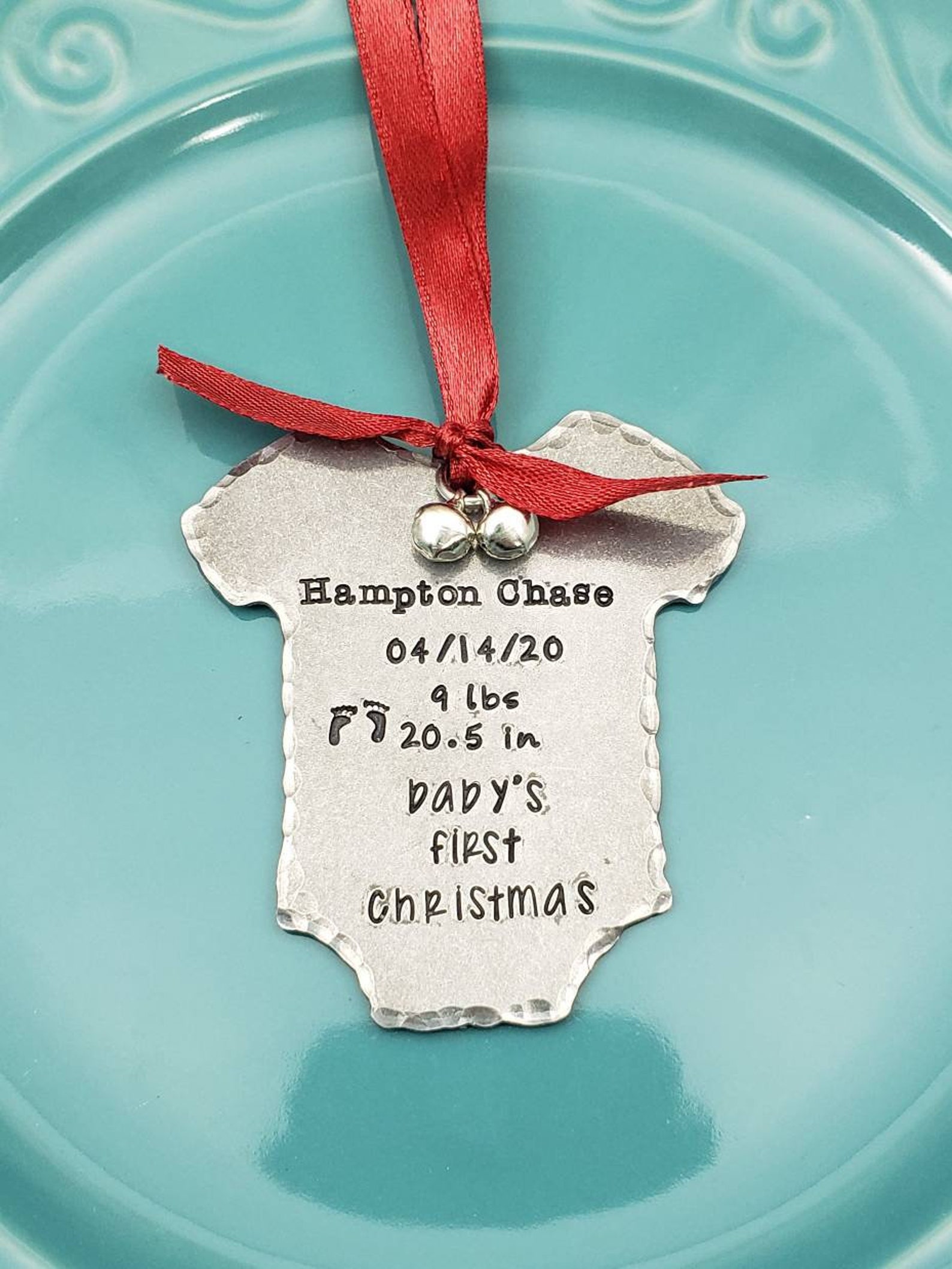 Hand Stamped Christmas Ornament Baby's First Christmas Etsy