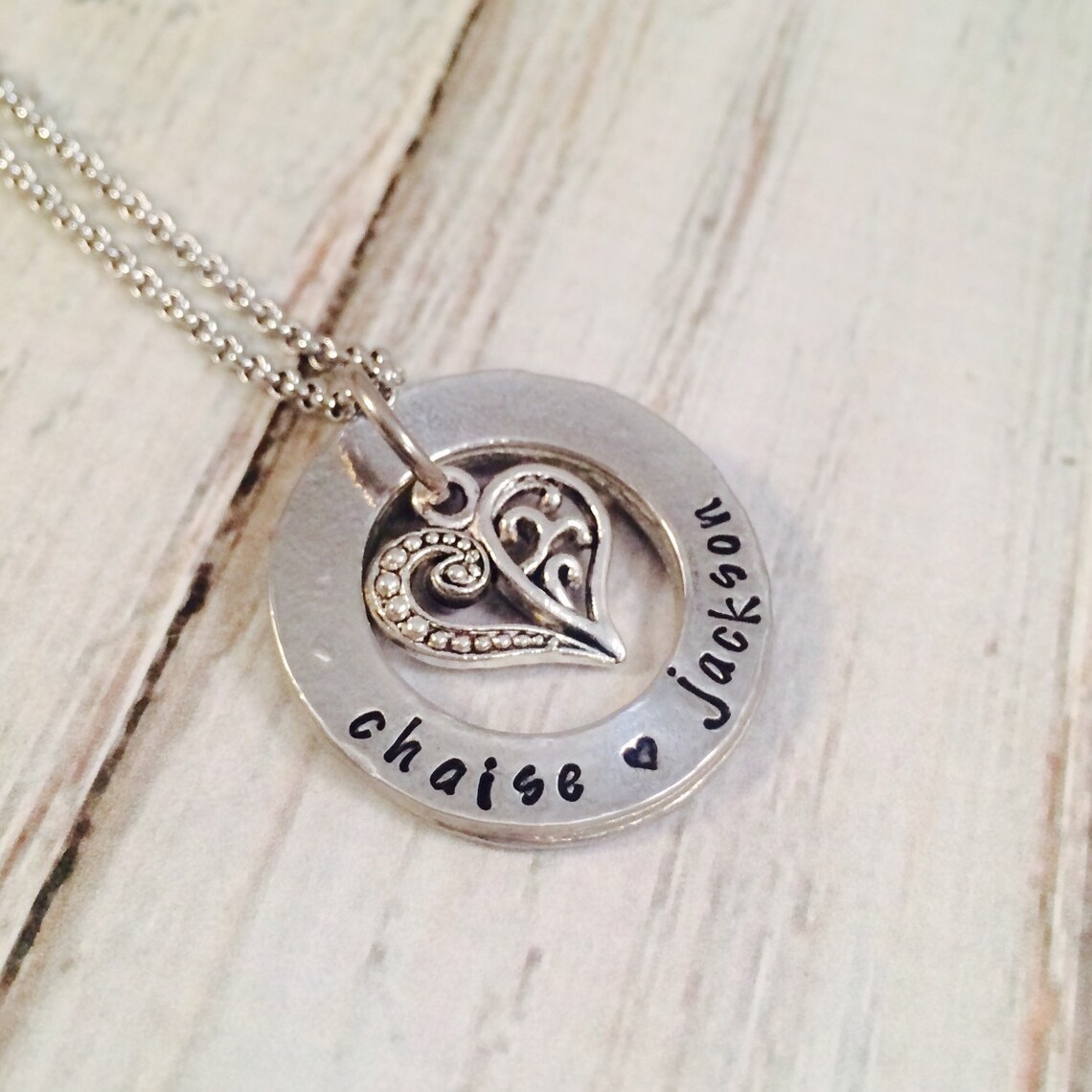 Personalized Pewter Necklace Hand Stamped Washer necklace Etsy