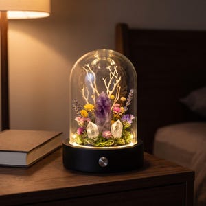 Amethyst Crystal Night Light, Enchanted Forest Lamp, Crystal Cluster Bedside Lamp, Cozy Room Decor, Unique Gift for Her, Christmas Gift
