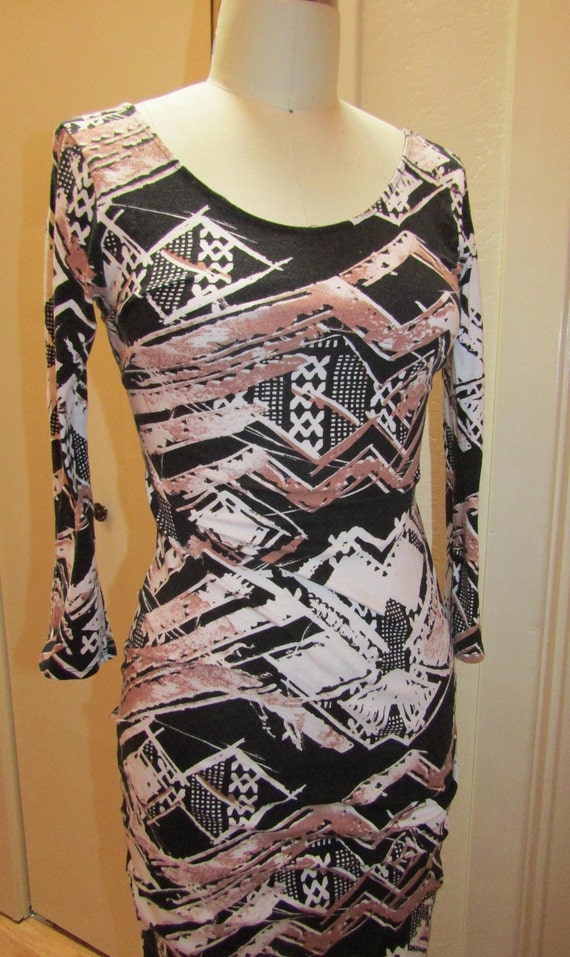 Vintage 1990's Cotton w/ Stretch Tribal Print Dre… - image 1