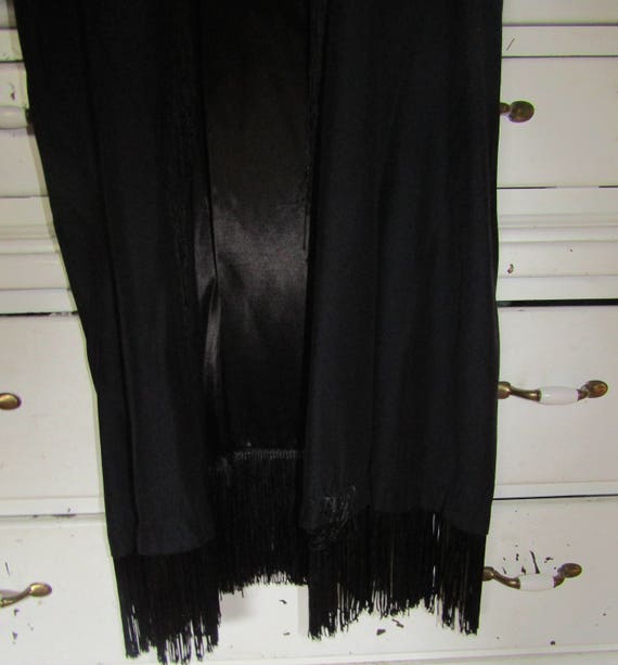 Vintage 1980s 1990s Black Fringed Trench Coat Poc… - image 5