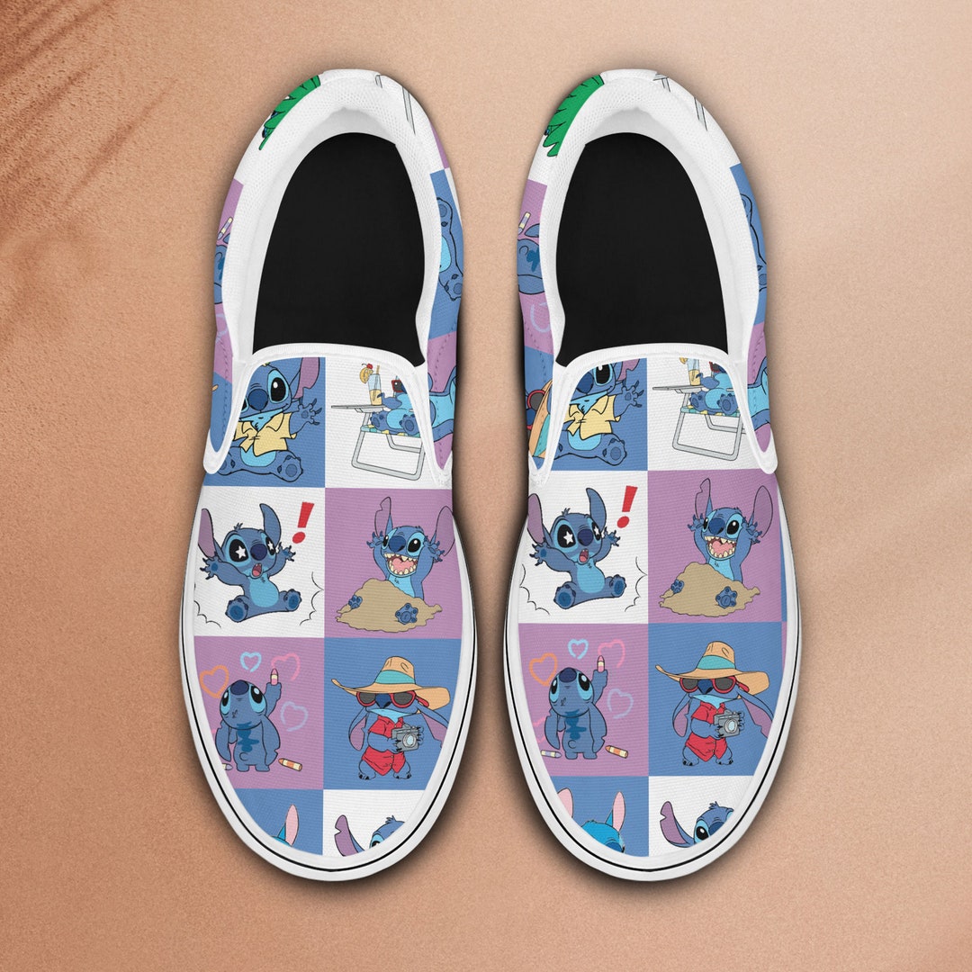 Funny Disney Lilo and Stitch Grid Slip on Shoes Lovely Stitch - Etsy