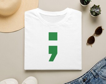 Green Semicolon Tee | T-Shirt, Mental Health Awareness coding symbol