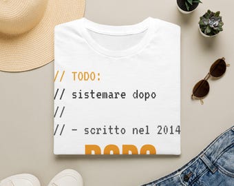 TODO: Repareer het na het T-shirt | Italiaanse programmeurshumor, code, minimalistisch