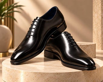 Handmade Black Leather Oxford Shoes, Luxury Formal Dress Footwear