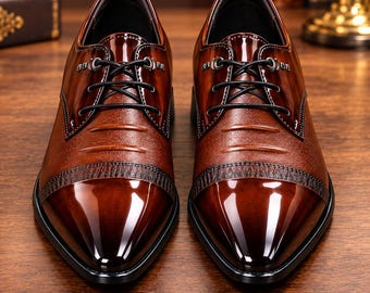 Handmade Brown Leather Oxford Shoes, Cap Toe Dress Footwear (Made to Order)