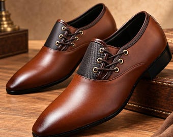 Handmade Brown Leather Dress Shoes, Luxury Formal Lace-Up Footwear (Custom Made)