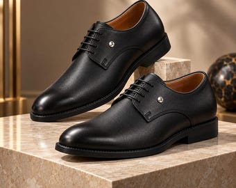Handmade Black Leather Derby Shoes – Luxury Formal Men's Footwear