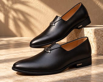 Handmade Black Leather Horsebit Loafers, Luxury Slip-On Dress Shoes (Made to Order)