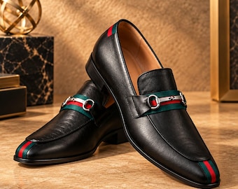 Handmade Black Leather Horsebit Loafers, Luxury Slip-On Dress Shoes (Made to Order)