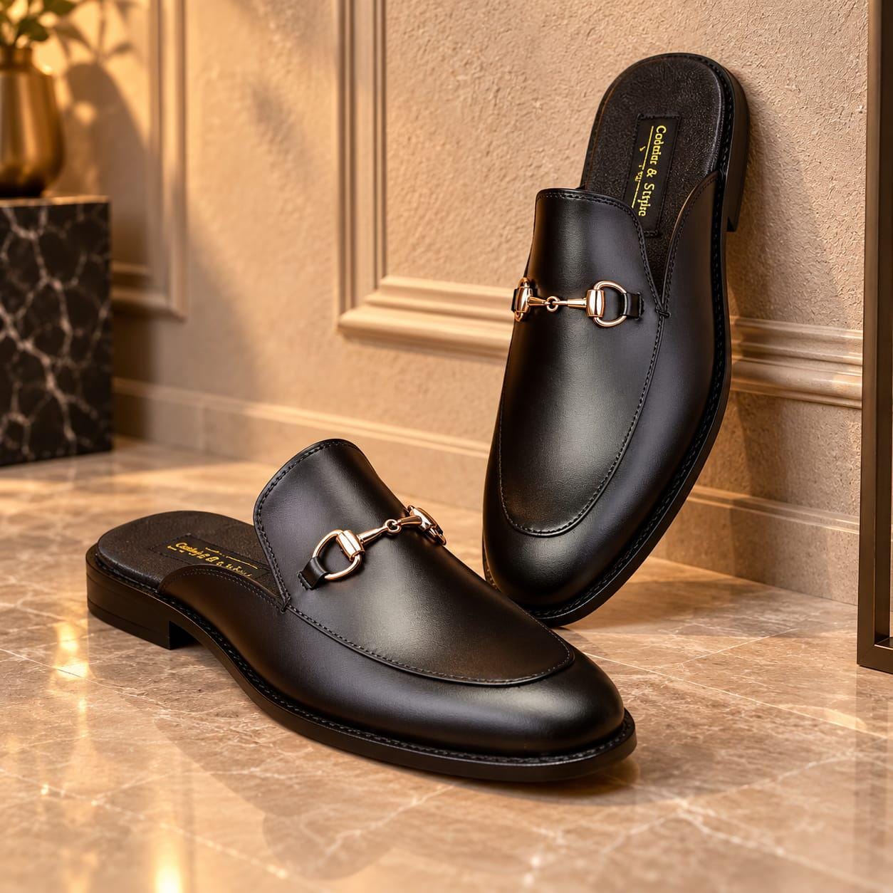 backless dress shoes Mens these shoes combine style brussels fashion Leather Ties Bra Back Color:Golden