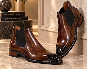Stivali Chelsea in pelle marrone, realizzati a mano, calzature eleganti e lucide (su ordinazione)
