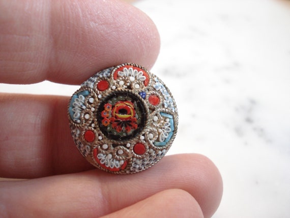 Antique Micro Mosaic Pins, Pair, Small Heart Shap… - image 8