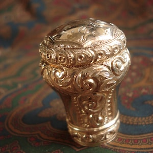 Antique Skinner Gold Plated Walking Stick Knob Head, Personalized 1888