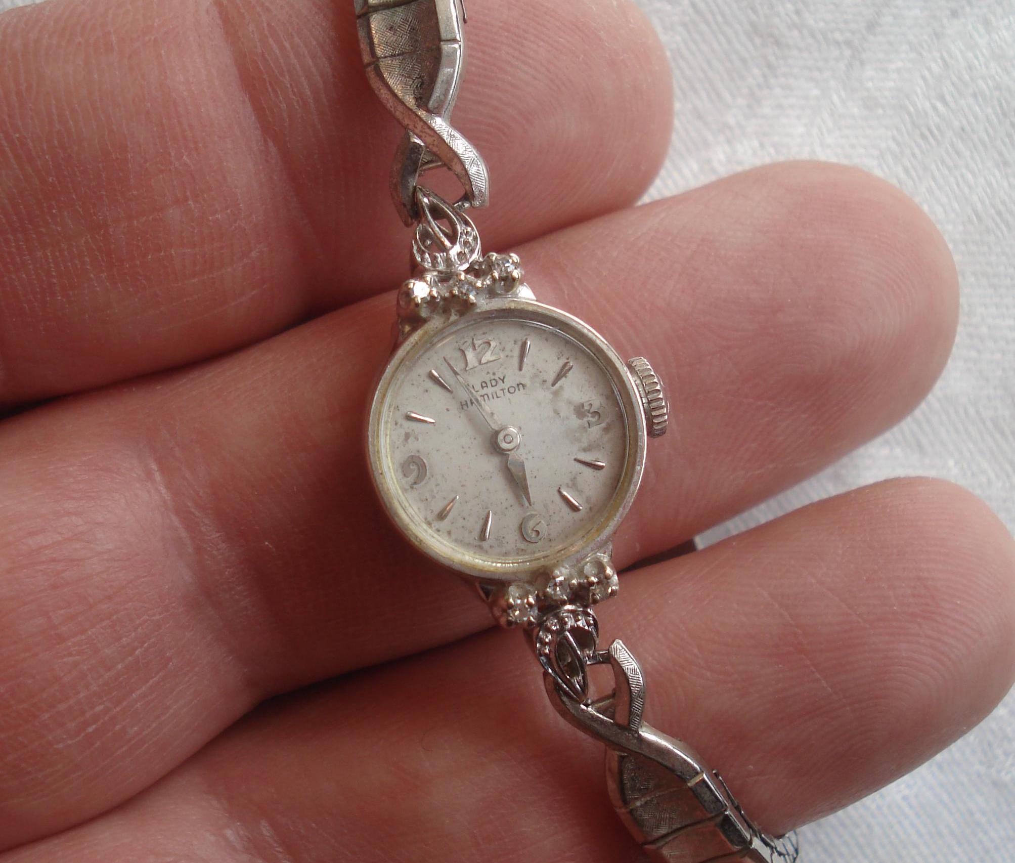 Stunning vintage14K white gold and diamond women\'s Hamilton wristwatch, working Vintage Watch - Vintage Ladies 1950 main image 3