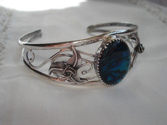Sterling and Abalone Filigree Cuff Bracelet - image 1