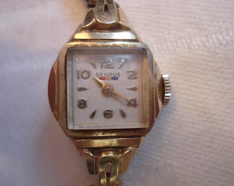 Benrus 14k Ladies Square Art Deco Wind Up Watch