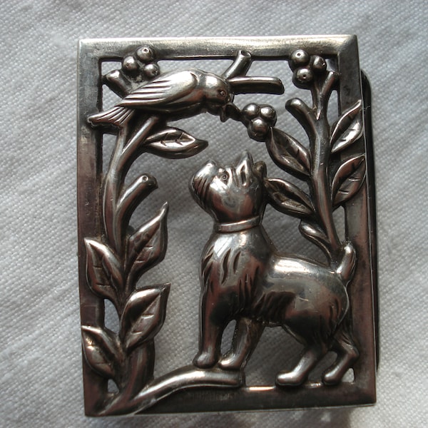 Norseland by Coro Sterling Belt Buckle with Dog and Bird